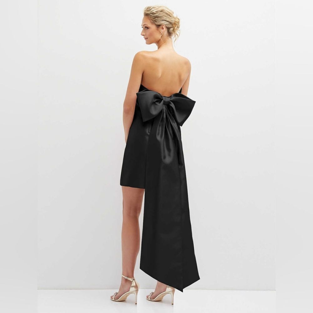 ALFRED SUNG Aster Strapless Mini Dress Size 10 Black Satin Twill Bow Formal NWT